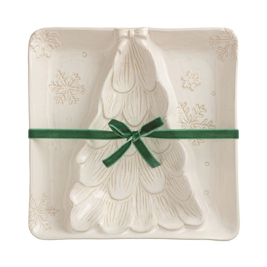 White Christmas Tree Sectioned Server Tray