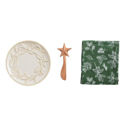 Wreath White Christmas Appetizer Plate Set