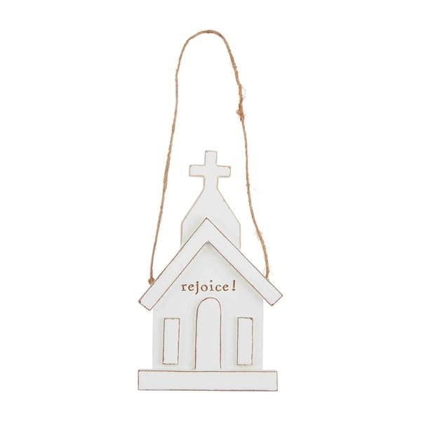 Rejoice White Church Ornament