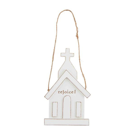 Rejoice White Church Ornament
