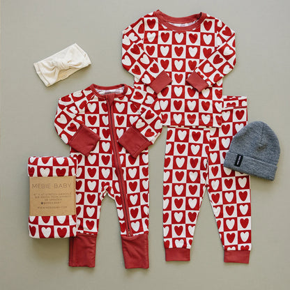 Checkered Heart Ribbed Bamboo Cozy Set