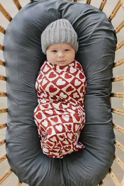 Checkered Heart Stretch Bamboo Swaddle