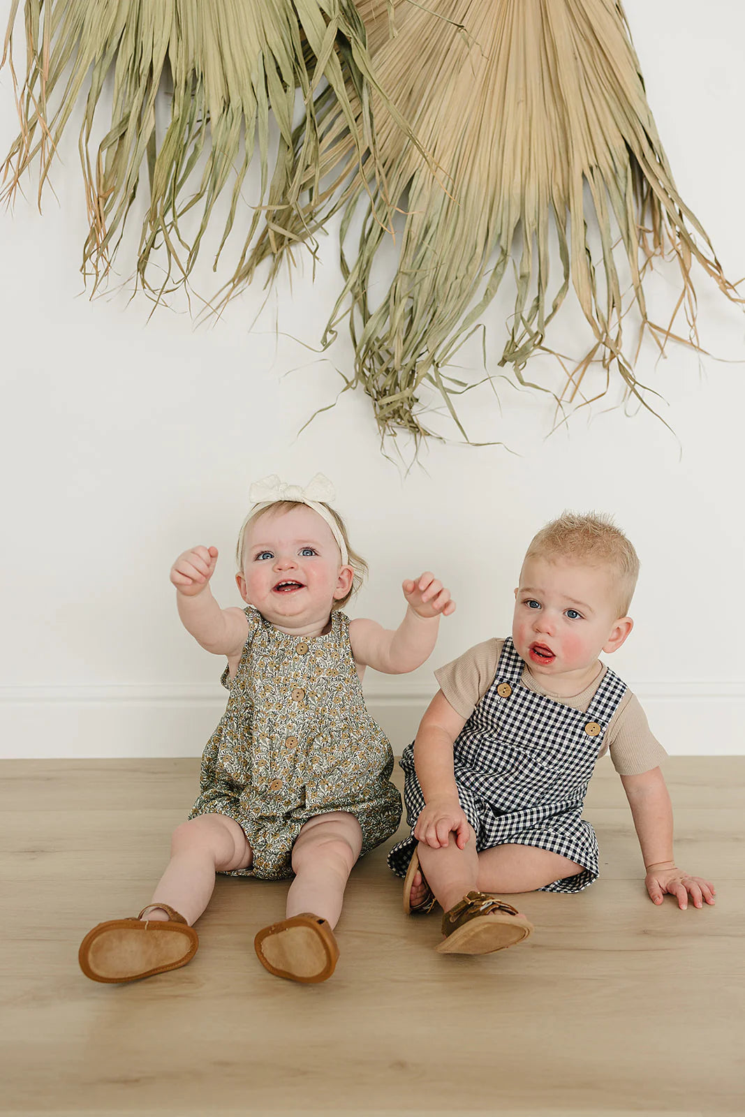 Gingham Short Linen Overalls