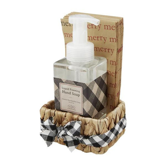 Cream Check Soap & Guest Towel Basket Set