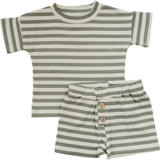 Sage Stripe Button Short Set