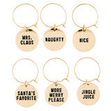 Holiday Spirits Bright Wine Glass Charms In Wooden Gift Box