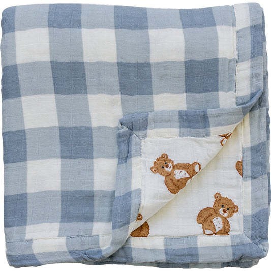 Dusty Blue Gingham Teddy Bear Quilt