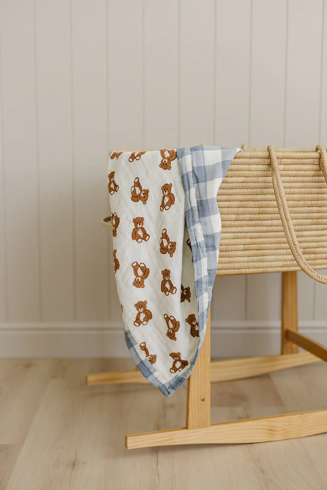 Dusty Blue Gingham Teddy Bear Quilt