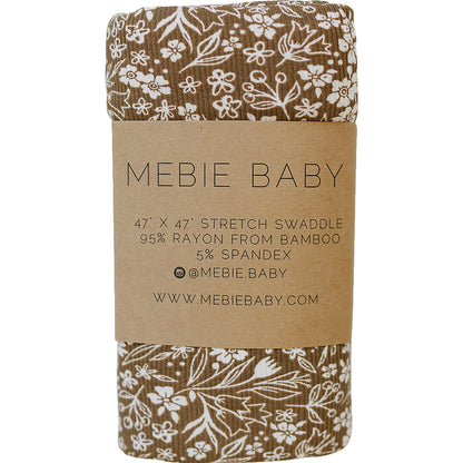 Brown Floral Ribbed Bamboo Swaddle