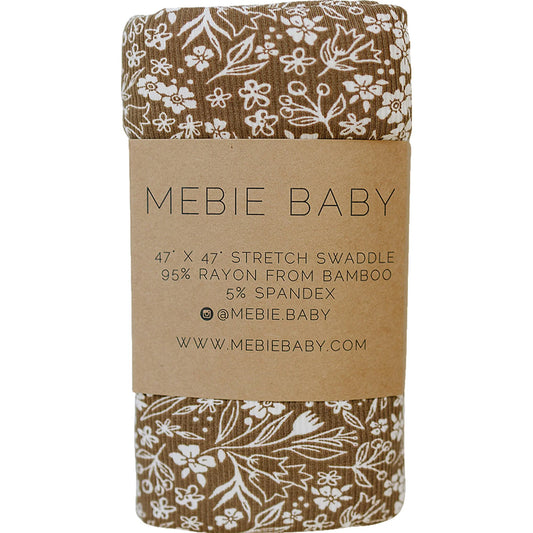 Brown Floral Ribbed Bamboo Swaddle