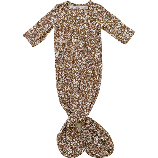 Brown Floral Ribbed Bamboo Knot Gown & Headband