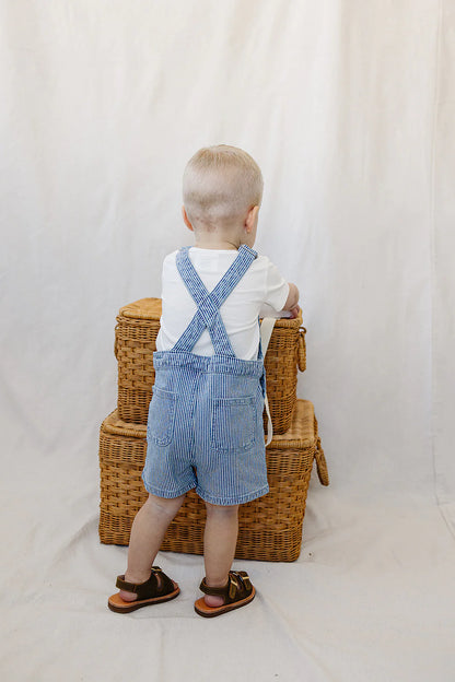 Blue Stripe Short Overalls