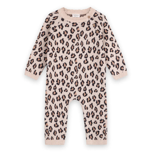 Leopard Jacquard Knit Ruffle Jumpsuit