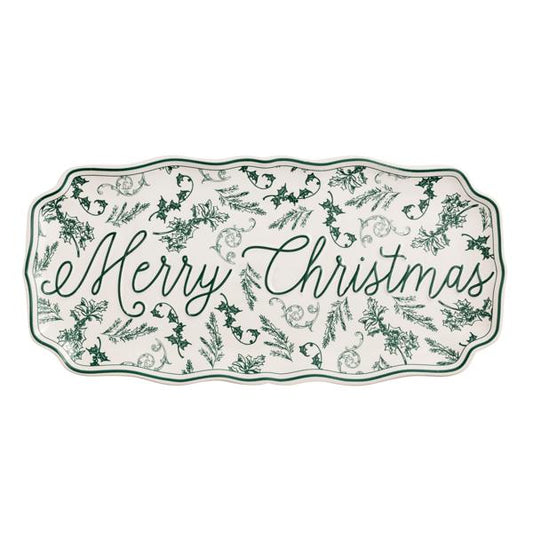 Green Toile Merry Christmas Tray