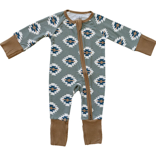Southwest Aztec Ribbed Bamboo Zipper Jammies