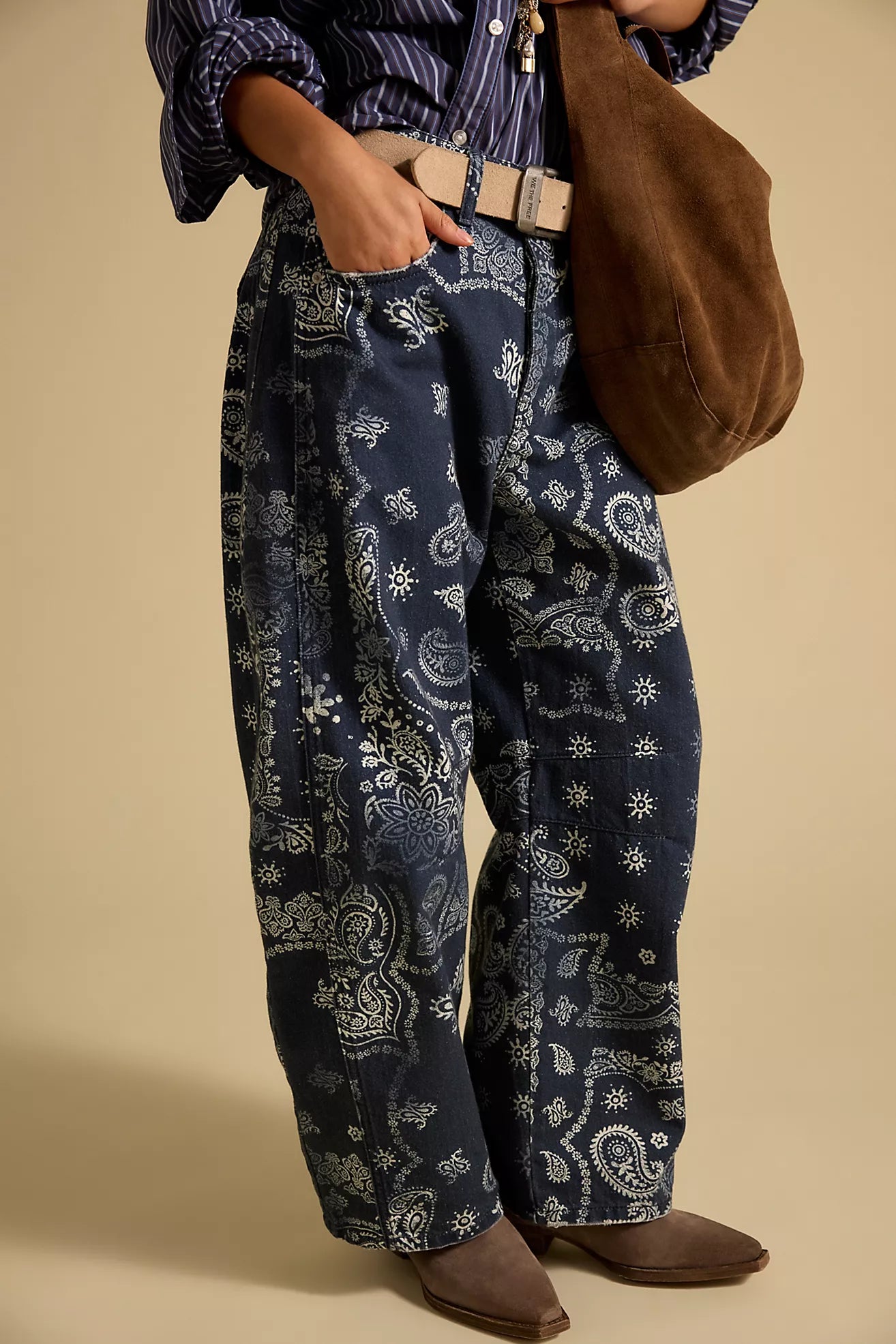 Navy Bandana Printed Good Luck Barrel Jeans