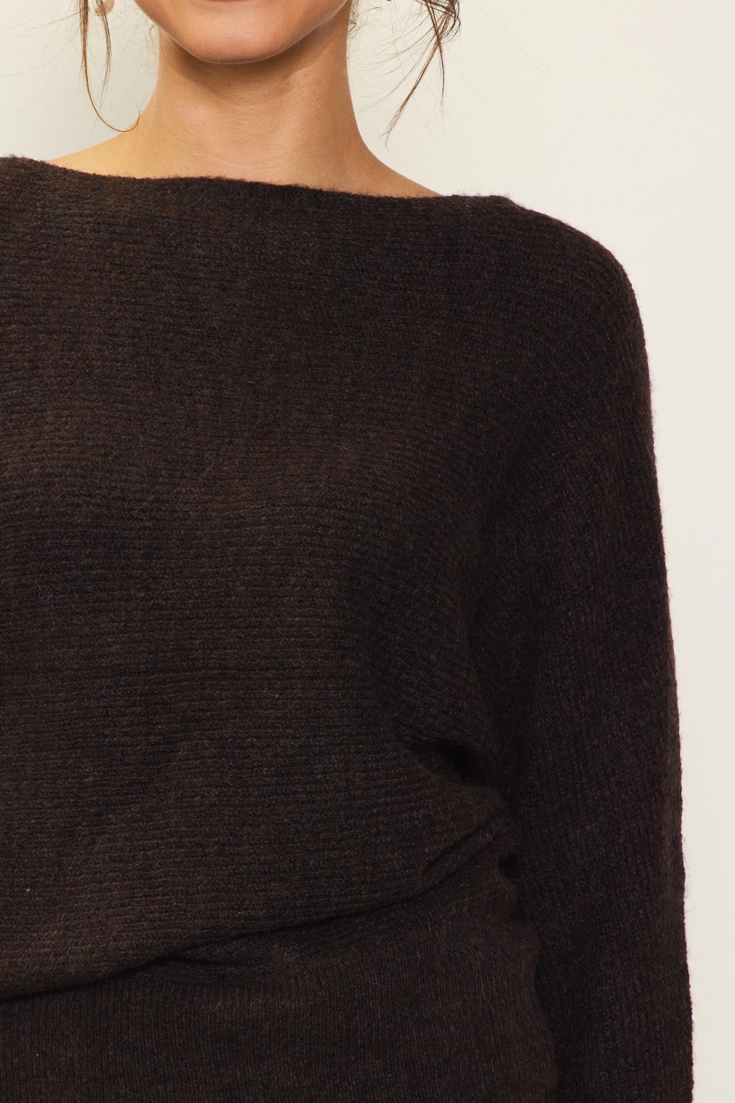 Espresso Rib Knit Off Shoulder Top