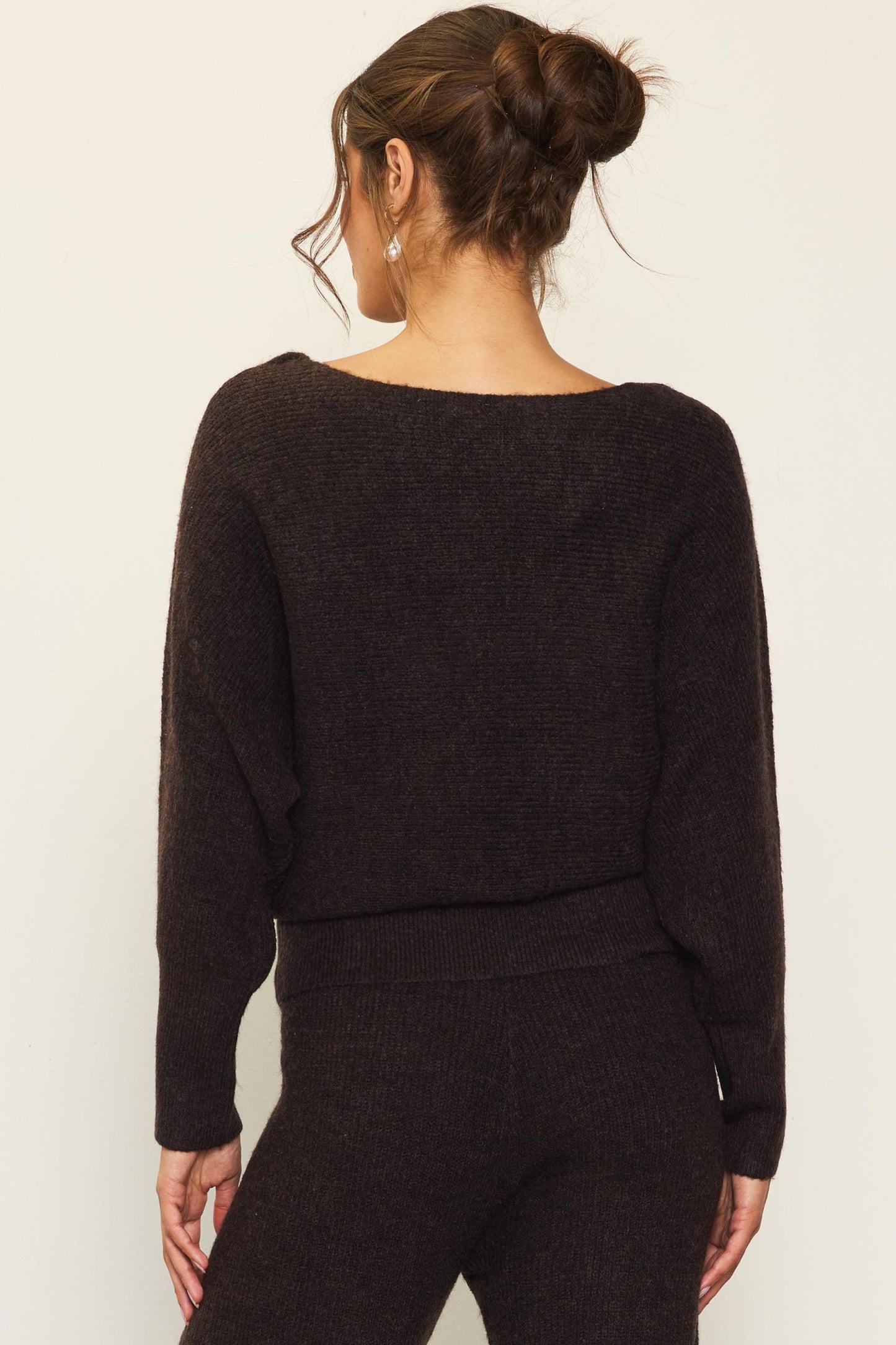 Espresso Rib Knit Off Shoulder Top