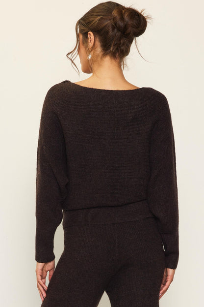 Espresso Rib Knit Off Shoulder Top