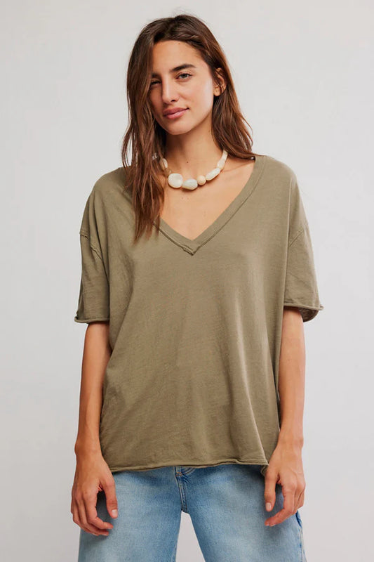 Nina Tee V-neck Olive Stone