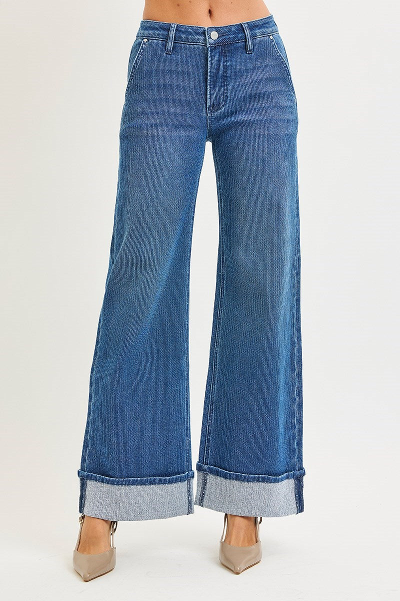 Wide Leg Cuffed Jeans