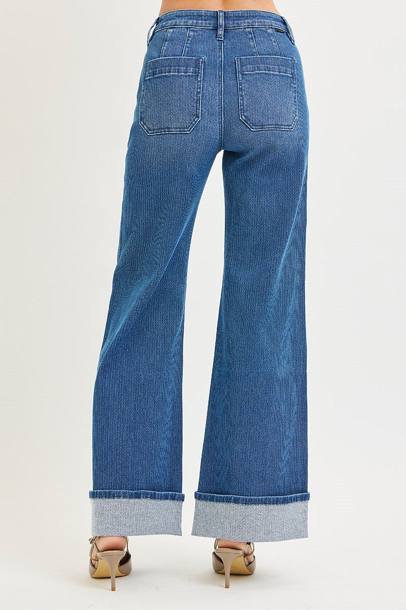Wide Leg Cuffed Jeans