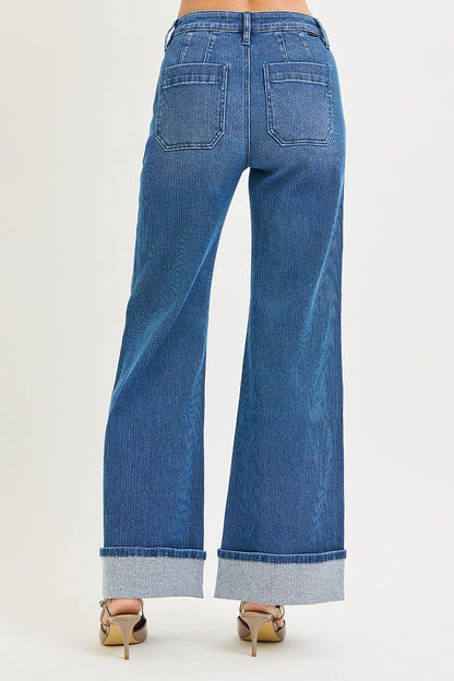 Wide Leg Cuffed Jeans
