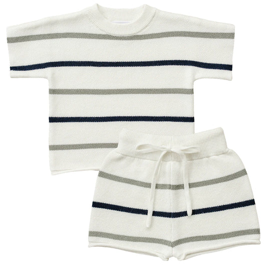 Sage & Navy Stripe Knit Short Set