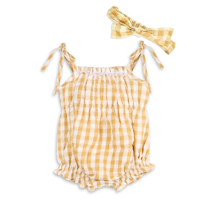 Lola Mustard Gingham Romper & Headband