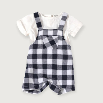 Raphael Navy Gingham Romper Set