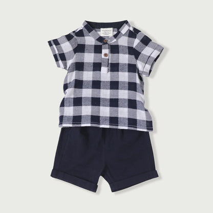 Adam Navy Gingham Shirt & Shorts Set