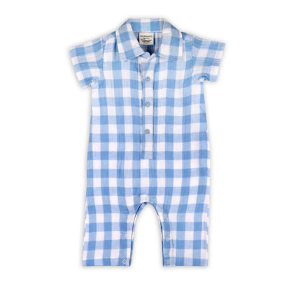 August Gingham Cargo Romper