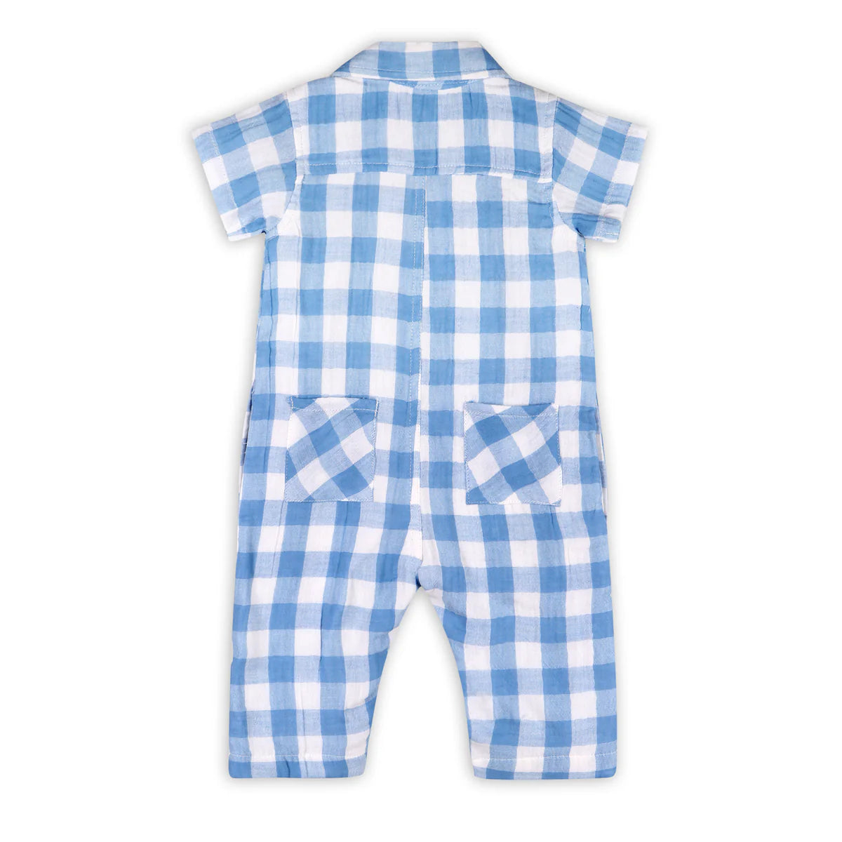 August Gingham Cargo Romper