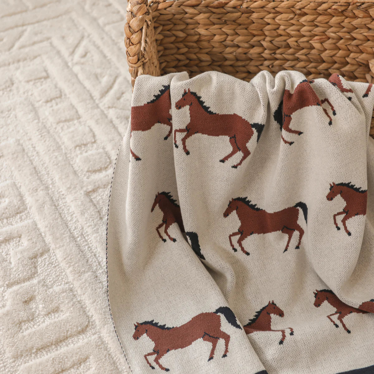 Horse Jacquard Sweater Knit Baby Blanket