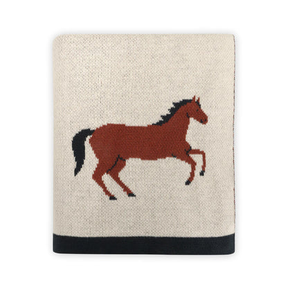 Horse Jacquard Sweater Knit Baby Blanket