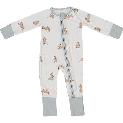 Blue Bunny Ribbed Bamboo Zipper Jammies