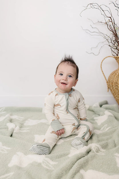 Blue Bunny Ribbed Bamboo Zipper Jammies