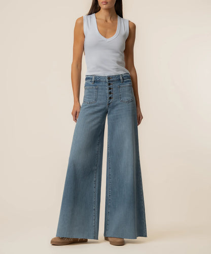 Blake High Rise Super Wide Leg with Patch Pockets Raw Hem