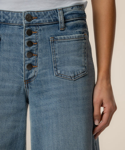 Blake High Rise Super Wide Leg with Patch Pockets Raw Hem
