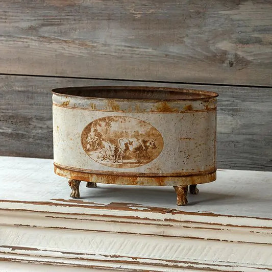 Burnished Pastoral Oblong Tole Container