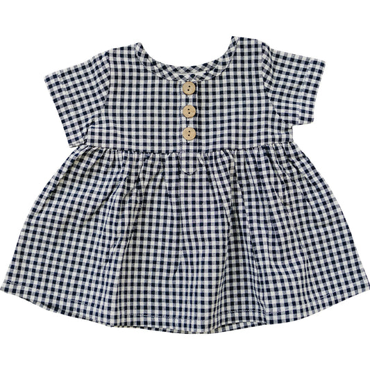 Navy Gingham Linen Dress