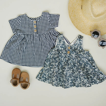 Navy Gingham Linen Dress