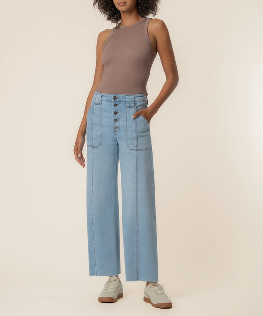 Meg Raw Hem Exposed Buttons Wide Leg