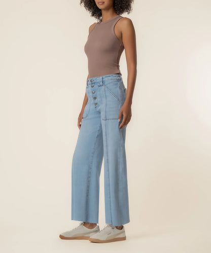 Meg Raw Hem Exposed Buttons Wide Leg