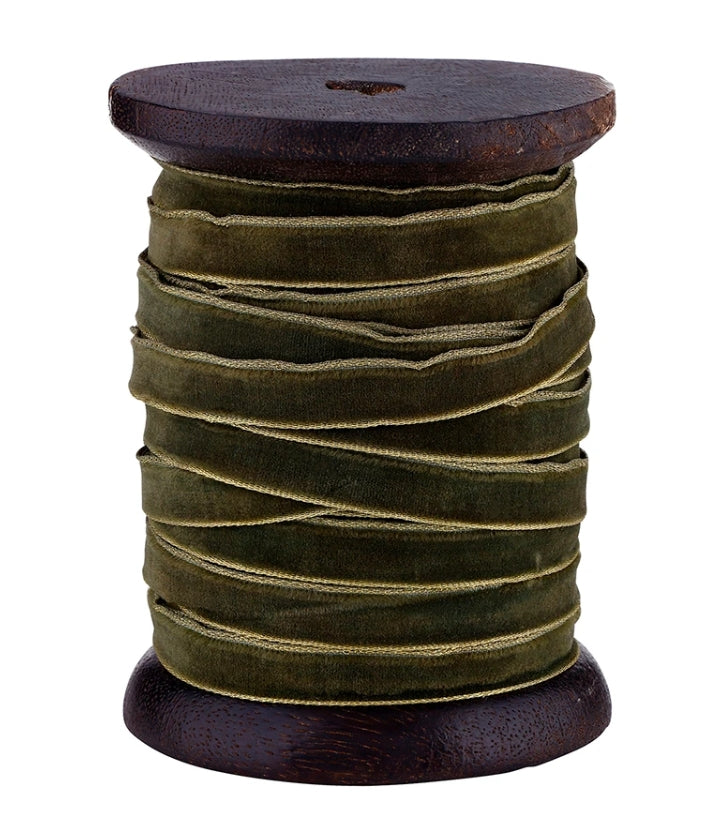 Gold Edged Velvet Olive Ribbon