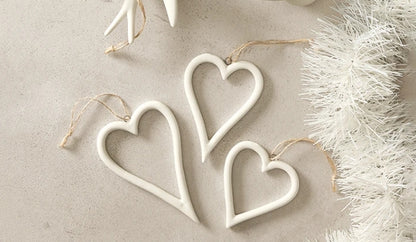 Bisque Dove & Heart Ornament Set