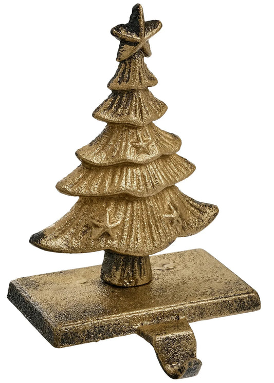 Antique gold cast iron Christmas tree stocking holder