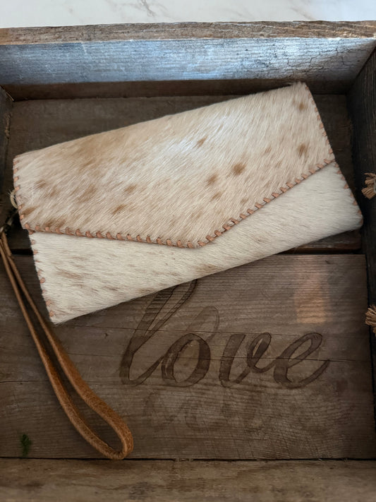 Laura Wristlet Wallet Cowhide Hairon Leather