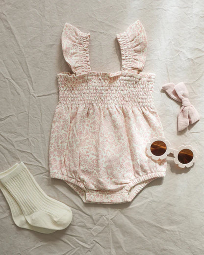 Pink Blossom Smocked Romper