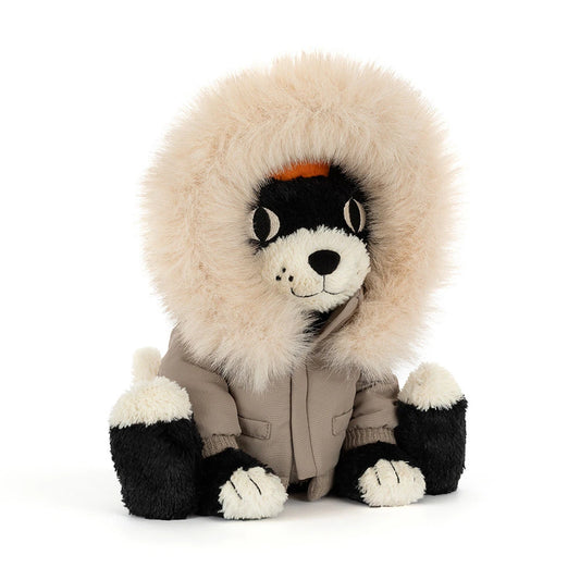 Jellycat Jack 'Alpine' black cat plush in winter ski outfit
